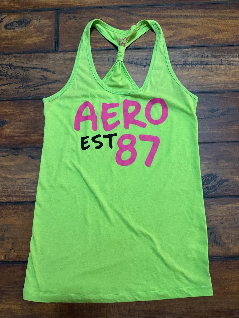 Aeropostale Neon Lime Green Tank with Pink & Black Logo